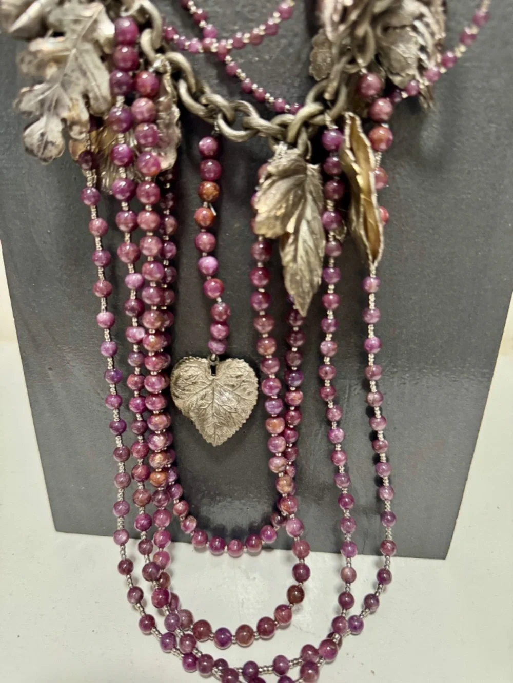 Custom Ruby Stone and Vintage Leaf Charm Necklace - The Only One - Art By Angela